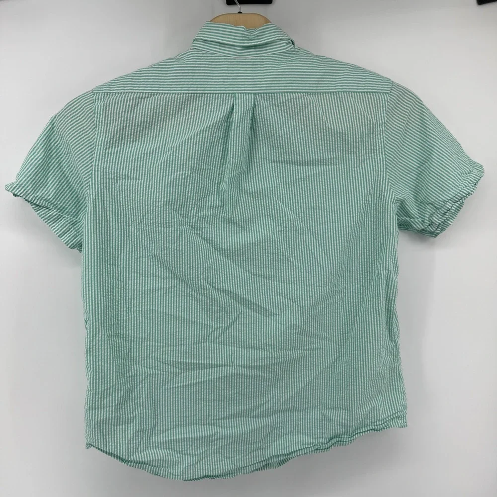 Polo Ralph Lauren Mens XL Custom Fit Green White Striped Seersucker Shirt SS